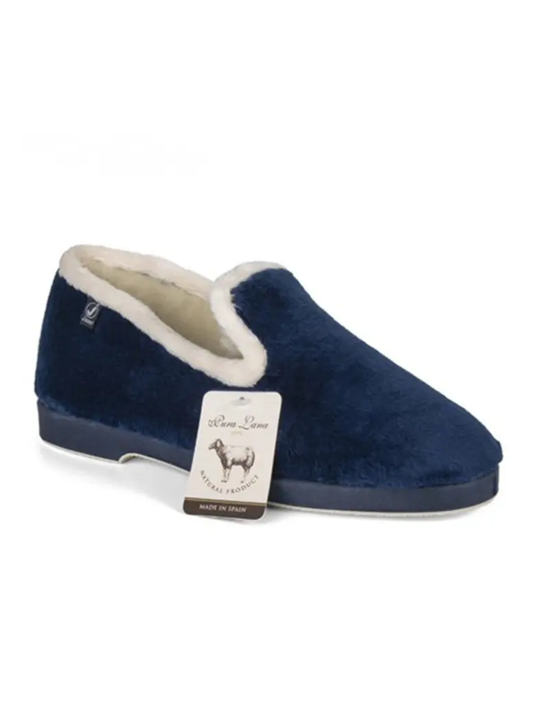 Zapatilla de casa lana virgen marca JAVER Aguamar y Marino
