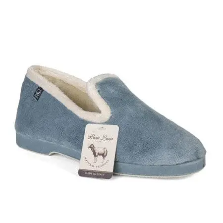 Zapatilla de casa lana virgen marca JAVER Aguamar y Marino